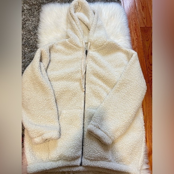 White Sherpa Zip-Up Hoodie - Picture 1 of 4